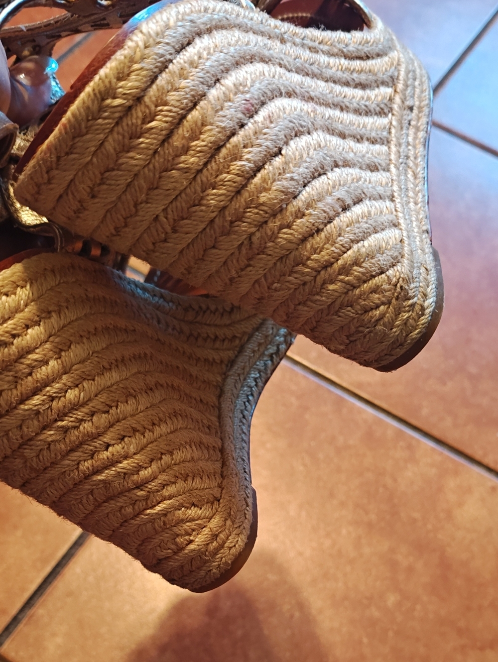 Tory Burch Metallic Bronze Laser-Cut Wedge Sandals - Picture 8 of 8